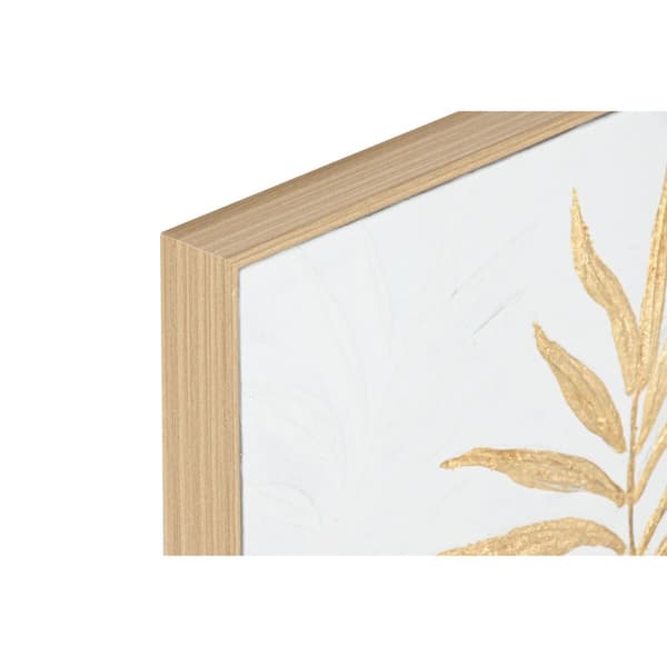 Tavla Home ESPRIT Vit Gyllene Kanvas Trä MDF Modern Löv av en växt 42 x 4 x 42 cm (2 antal)
