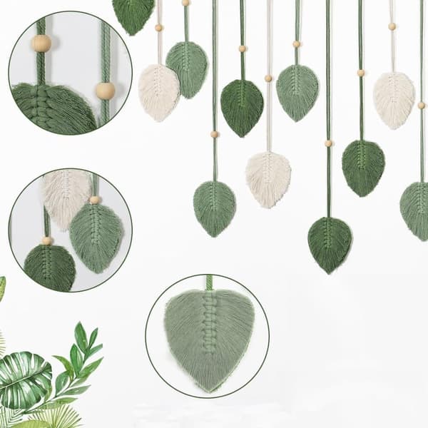 Stor väggdekoration, hängande vävt wall hanging, bohemisk stil med hängande vävda blad