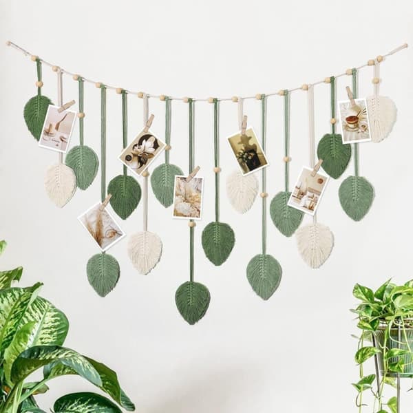 Stor väggdekoration, hängande vävt wall hanging, bohemisk stil med hängande vävda blad