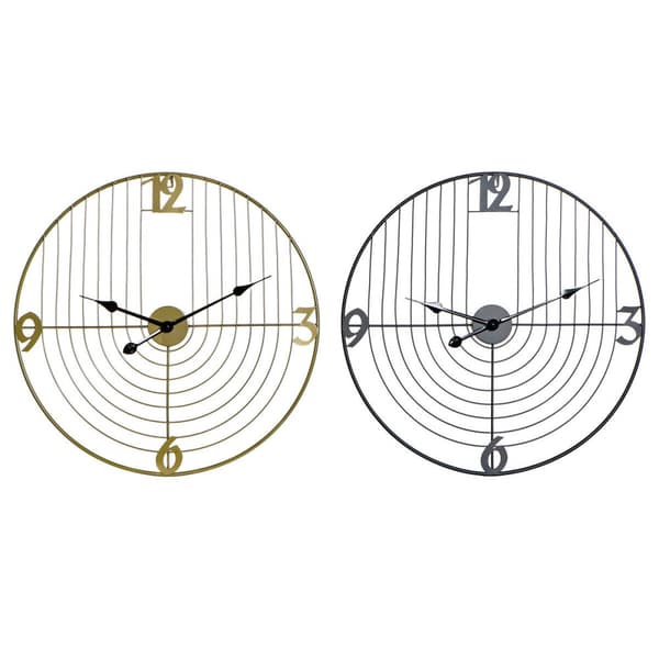 Wall Clock DKD Home Decor Black Golden Metal 60 x 3 x 60 cm Modern (2 Units)