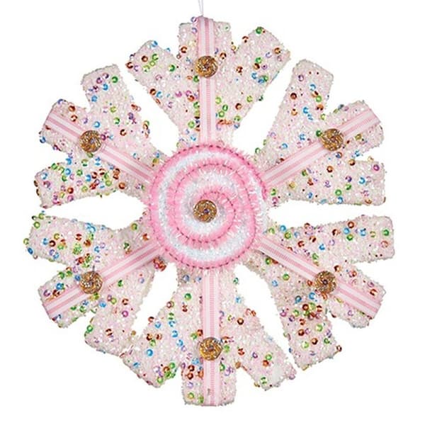 Christmas bauble Krist+ 64815311 White Pink Snowflakes 17 x 6 x 17 cm (8 Units)