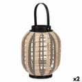 Pikkukuva 1 / 4: Candleholder Lantern With handle Beige Wood Cloth 27 x 32 x 27 cm (2 Units)