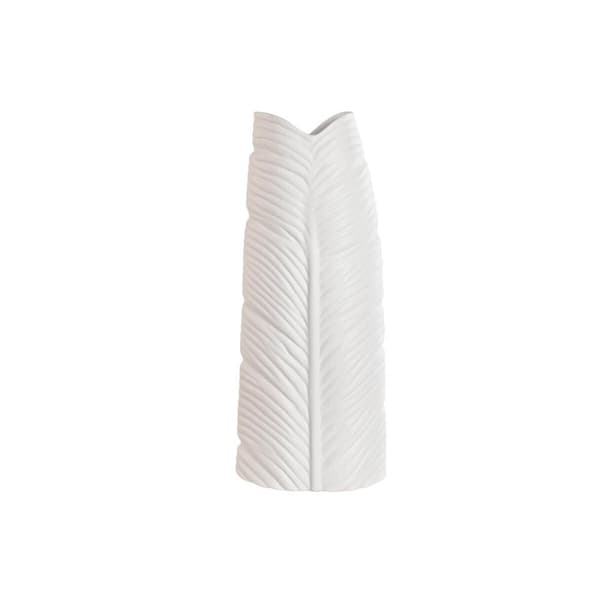 Vase Home ESPRIT White Stoneware Tropical Leaf of a plant 21 x 10 x 50 cm