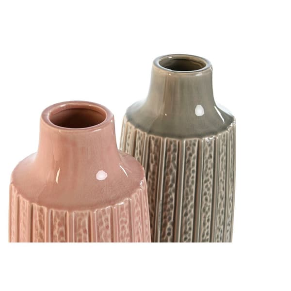Vase Home ESPRIT Pink Light grey Porcelain 16 x 16 x 38 cm (2 Units)