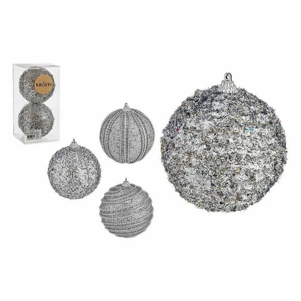 Set of Christmas balls Krist+ 01496 Silver PVC Ø 10 cm With relief (12 Units)