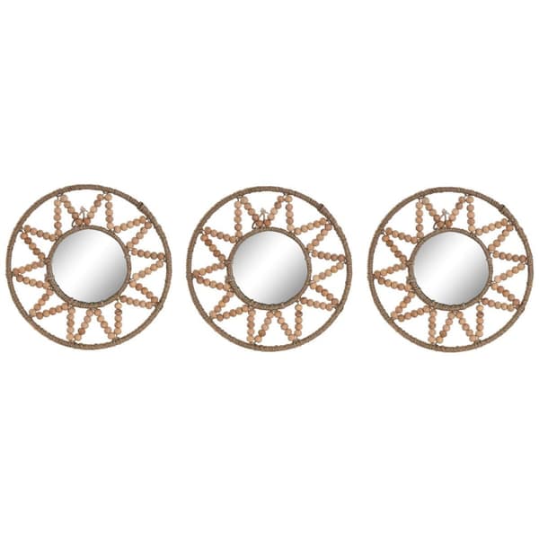 Mirror Set Home ESPRIT Natural Scandi 20 x 1 x 20 cm (3 Pieces)