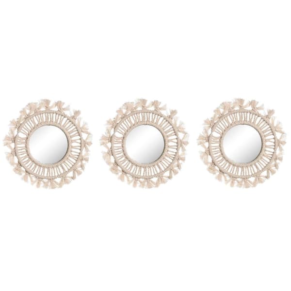 Mirror Set Home ESPRIT White Boho 20 x 1 x 20 cm (3 Pieces)