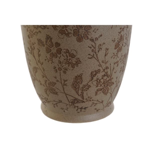 Vase Home ESPRIT Brown Green Stoneware Leaf of a plant 13 x 13 x 35 cm