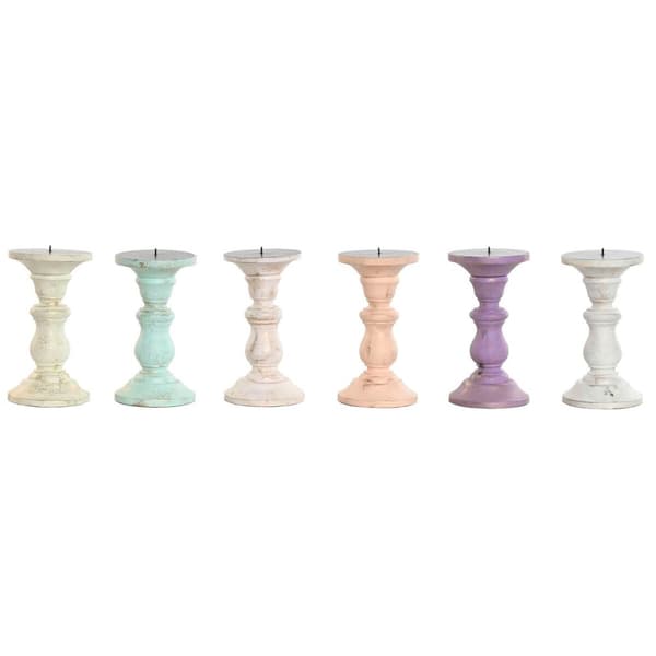 Candle Holder Home ESPRIT Yellow Blue Green Pink Metal Mango wood Shabby Chic 10 x 10 x 18 cm