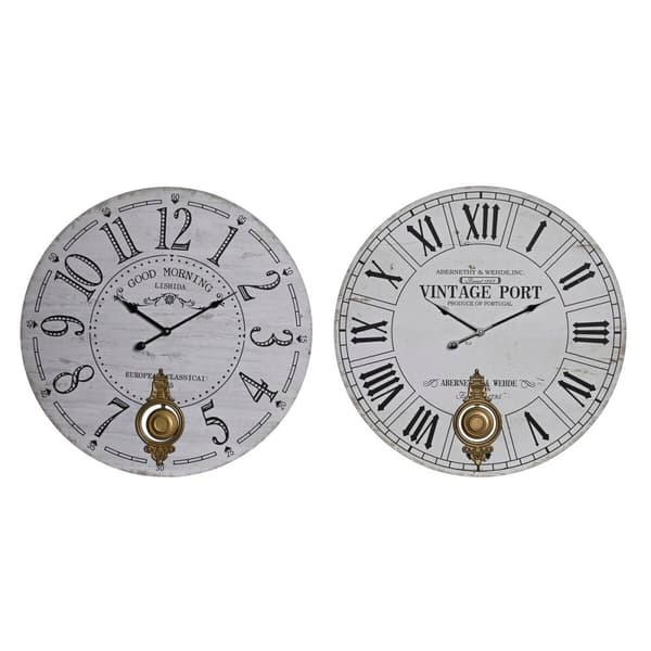 Wall Clock DKD Home Decor Black Metal White Vintage MDF Wood (58 x 8 x 58 cm) (2 Units)