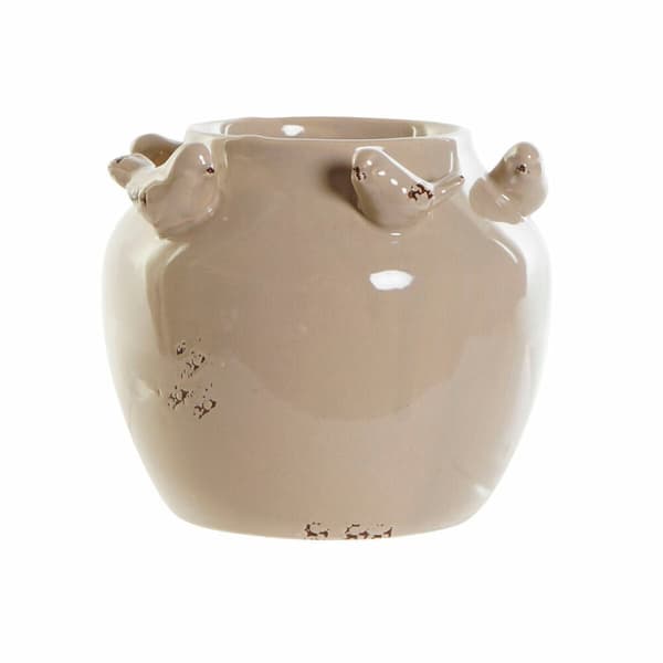 Vase DKD Home Decor Porcelain Grey Beige Birds Shabby Chic (15 x 15 x 13,5 cm) (2 Units)