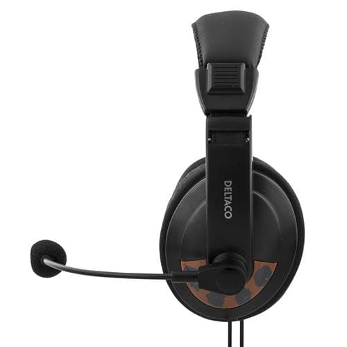DELTACO headset, sluten, volymkontroll på kabeln, 2x3,5mm, 2m