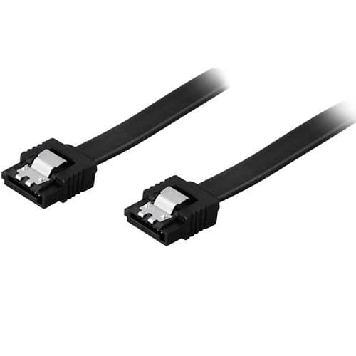 DELTACO SATA-cable, SATA 6Gb/s, lock-clips, straight-straight, 0,3m, black