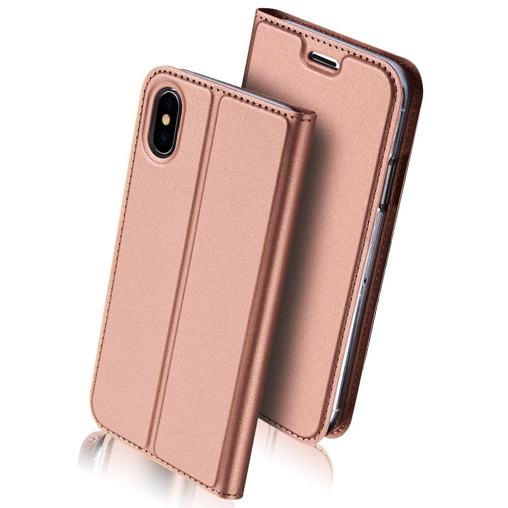 Cover til Apple iPhone X Luxury Case Protection Wallet Dark Pink Kortholder