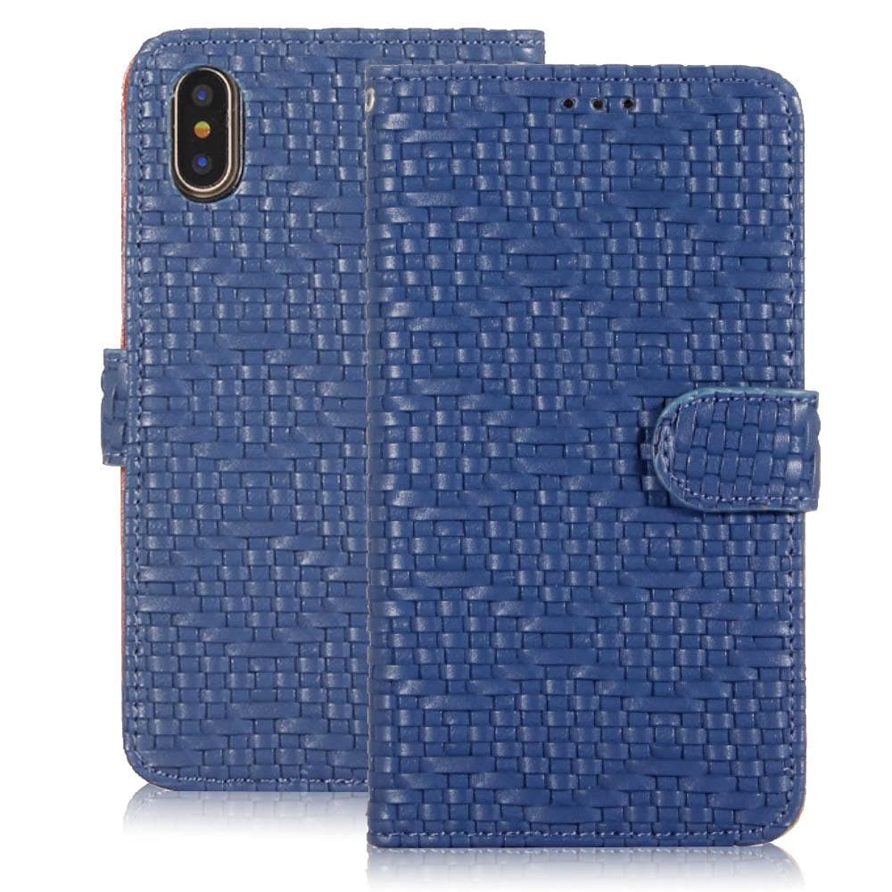 Cover til Apple iPhone X Blue Bamboo Case Protection Wallet kortholder