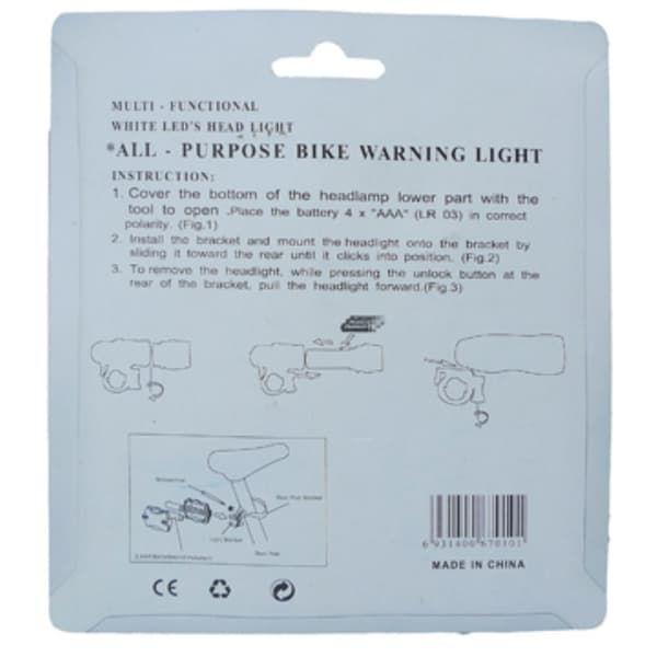 5-LED cykel forlygte med baglygte