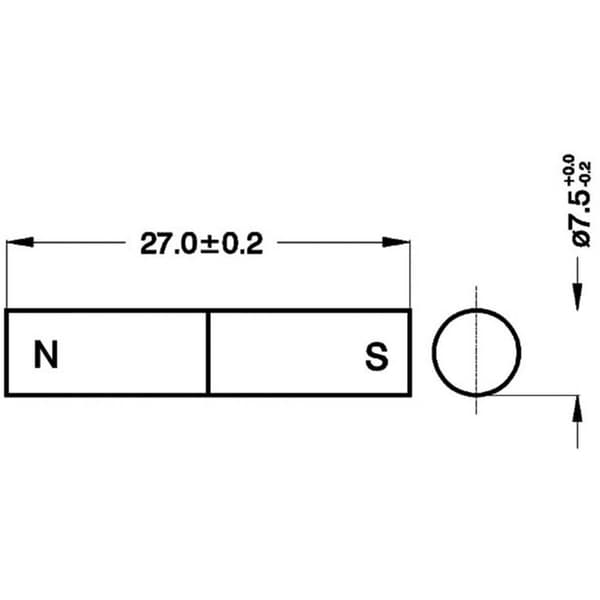 StandexMeder Electronics 4003004006 Permanentmagnet Stång (Ø x L) 7.5 mm x 27 mm AlNiCo 1.32 T Gränstemperatur (max.):