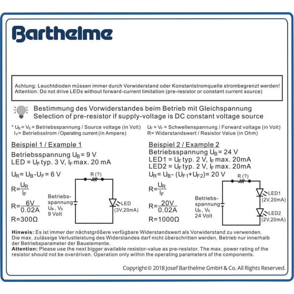 Barthelme LED sortiment Blå Rund 3 mm 1500 mcd 30 ° 20 mA 3 V