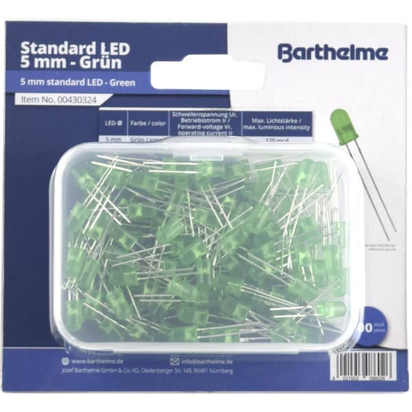 Barthelme LED sortiment Grön Rund 5 mm 120 mcd 35 ° 20 mA 2 V