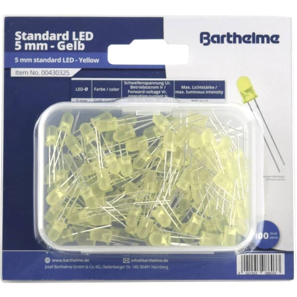 Barthelme LED sortiment Gul Rund 5 mm 800 mcd 35 ° 30 mA 2 V