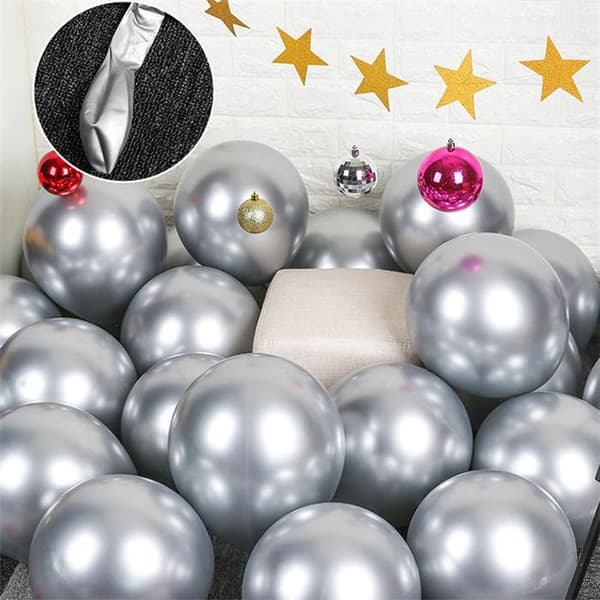 10x glanset perle oppblåsbar krom ballonger metallisk sølv