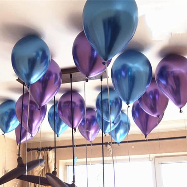 10x glansig pärla uppblåsbar krom ballonger metallblå