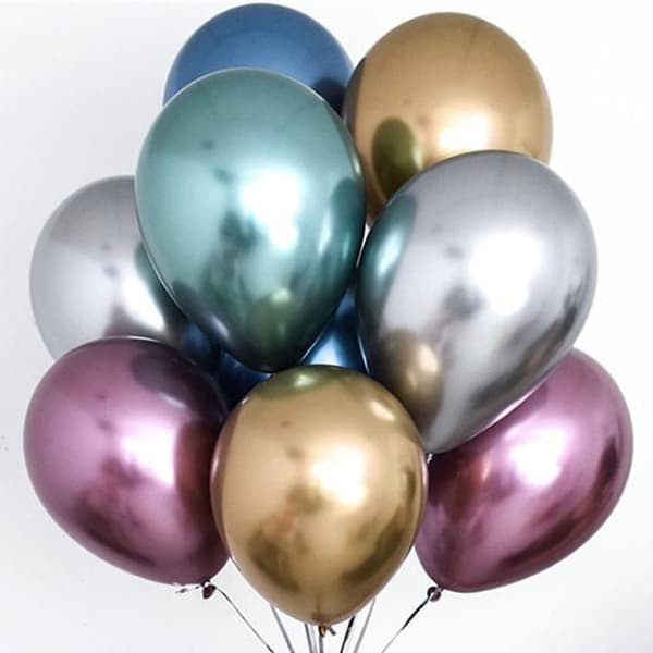 10x glansig pärla uppblåsbar krom ballonger metallblå