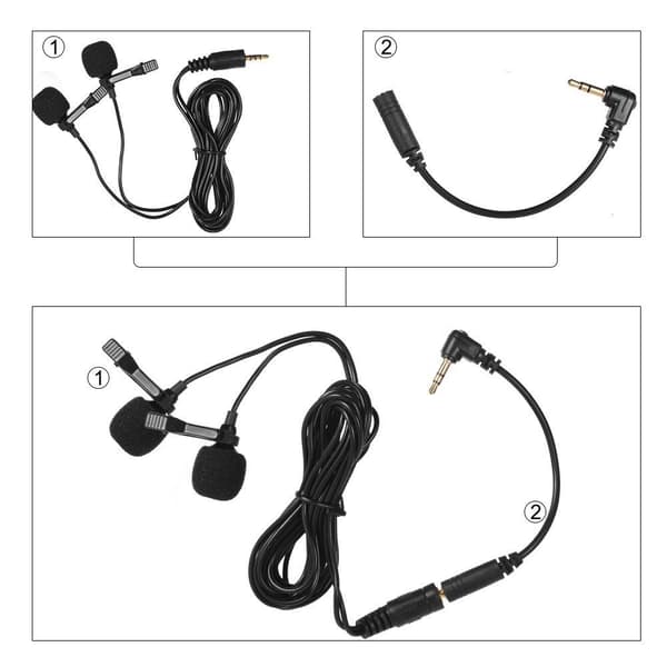 Lavalier Lapel med dubbla huvud Mikrofon Mic 3.5mm Audio Plug