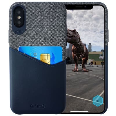 Hiram Series Skal till iPhone X/Xs PU-läder Tyg Kortfack Blå