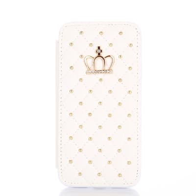 iPhone X/Xs Fodral PU-läder Krona Cross Stitch Vit