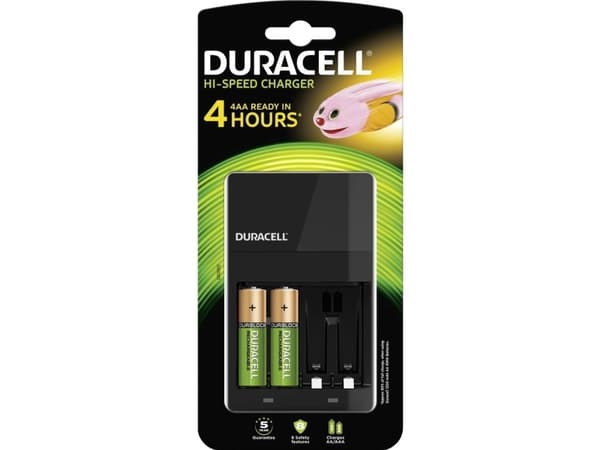 Duracell High-Speed Value CEF14 - 4 h batteriladdare - (för 4xAA/AAA) 2 x AA-typ - NiMH - 1300 mAh - 7 Watt - med 2 x AAA NiHM 750 mAh laddningsbara