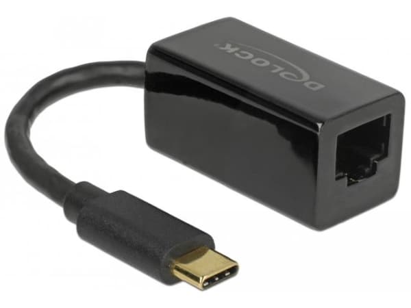 DeLOCK 65904, USB Type-C, RJ-45, RJ-45, Musta, 0,135 m, Toiminta/Seikkailu, Teho