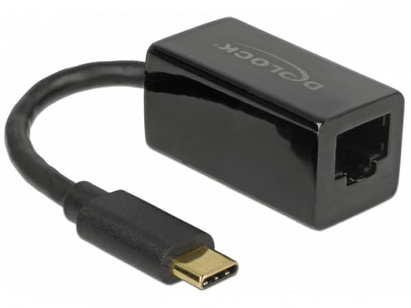 DeLOCK 65904, USB Type-C, RJ-45, RJ-45, Musta, 0,135 m, Toiminta/Seikkailu, Teho