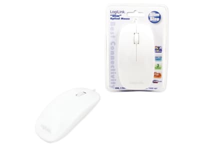 LogiLink Slim - Mus - höger- och vänsterhänta - optisk - 3 knappar - kabelansluten - USB - vit