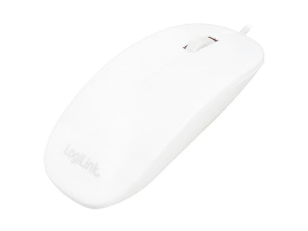 LogiLink Slim - Mus - höger- och vänsterhänta - optisk - 3 knappar - kabelansluten - USB - vit