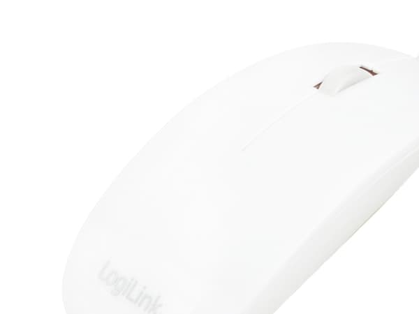 LogiLink Slim - Mus - höger- och vänsterhänta - optisk - 3 knappar - kabelansluten - USB - vit