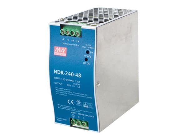 MEAN WELL DR-240-48 - Strømforsyning (DIN-skinnemonterbar) - AC 100-240 V - 240 watt - aktiv PFC Blå, Grå