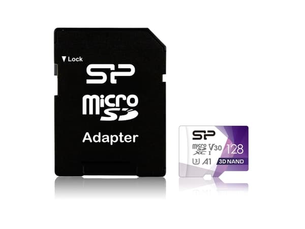 SILICON POWER Superior Pro - Flashminnekort (microSDXC til SD-adapter inkludert) - 128 GB - A1 / Video Class V30 / UHS-I U3 / Class10 - microSDXC UHS