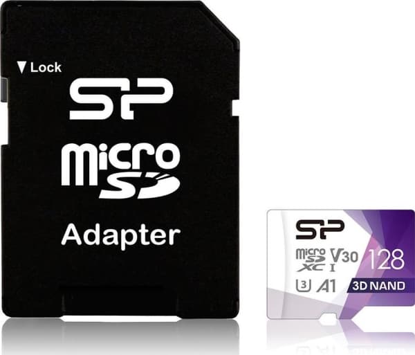 SILICON POWER Superior Pro - Flashminnekort (microSDXC til SD-adapter inkludert) - 128 GB - A1 / Video Class V30 / UHS-I U3 / Class10 - microSDXC UHS