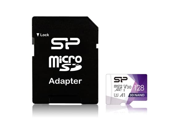 SILICON POWER Superior Pro - Flashminnekort (microSDXC til SD-adapter inkludert) - 128 GB - A1 / Video Class V30 / UHS-I U3 / Class10 - microSDXC UHS