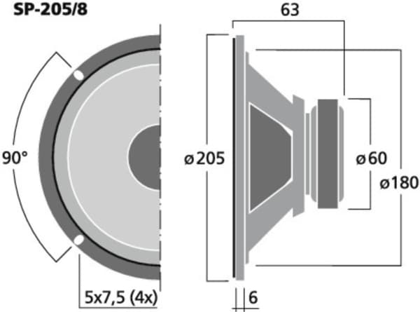 Monacor SP-205/8 Bredbandshögtalare Svart 1 st