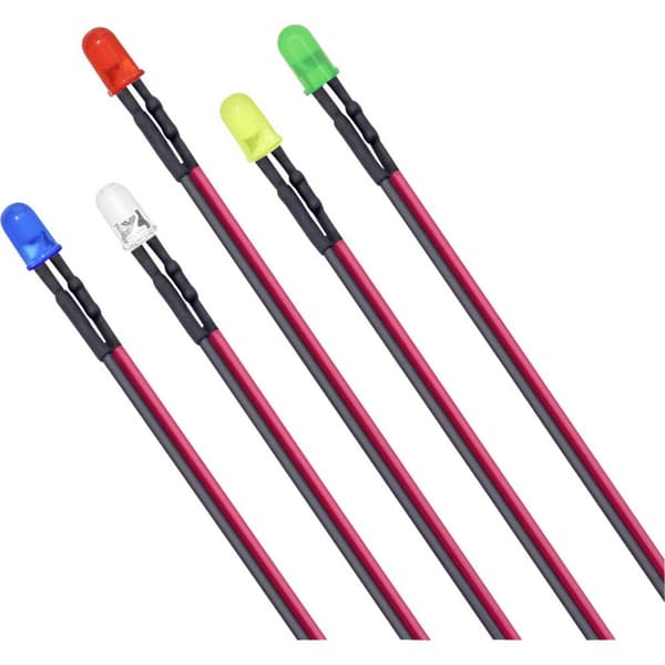 TRU COMPONENTS T1810O104 LED sortiment Röd, Blå, Grön, Gul, Ljus-varm-vit Rund 3 mm 600 mcd, 1500 mcd, 100 mcd, 600 mcd
