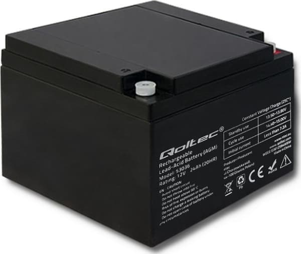 Qoltec AGM battery - UPS-batteri - 1 x batteri - blysyre - 24 Ah