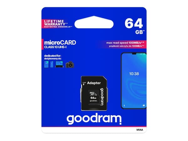 GOODRAM M1AA - Flash-muistikortti (SD-sovitin sisältyy) - 64 GB - UHS-I U1 / Class10 - microSDXC UHS-I