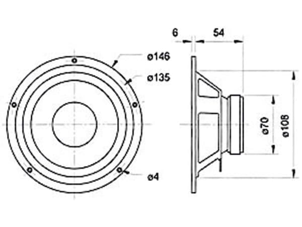 Visaton VS-W130S/4, 50 W, 80 W, 4 O, 39 - 12000 hz, Svart, 146 mm