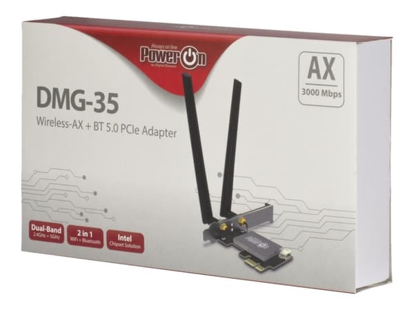 Inter-Tech DMG-35 - Nettverksadapter - PCIe lav profil - Bluetooth 5.0, 802.11ax Sort, Sølv