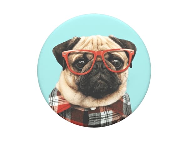 PopSockets Swappable PopGrip - Fingergrepp/vikbart ställ för mobiltelefon - Studious Stu - pug in plaid with sunglasses