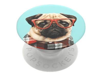 PopSockets Swappable PopGrip - Fingergrepp/vikbart ställ för mobiltelefon - Studious Stu - pug in plaid with sunglasses Multifärg