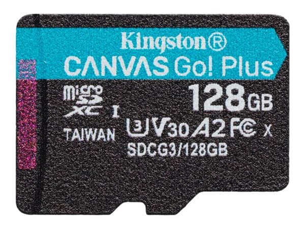 Kingston Canvas Go! Plus - Flashminnekort - 128 GB - A2 / Video Class V30 / UHS-I U3 / Class10 - microSDXC UHS-I