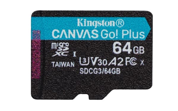 Kingston Canvas Go! Plus - Flash-minneskort - 64 GB - A2 / Video Class V30 / UHS-I U3 / Class10 - mikroSDXC UHS-I